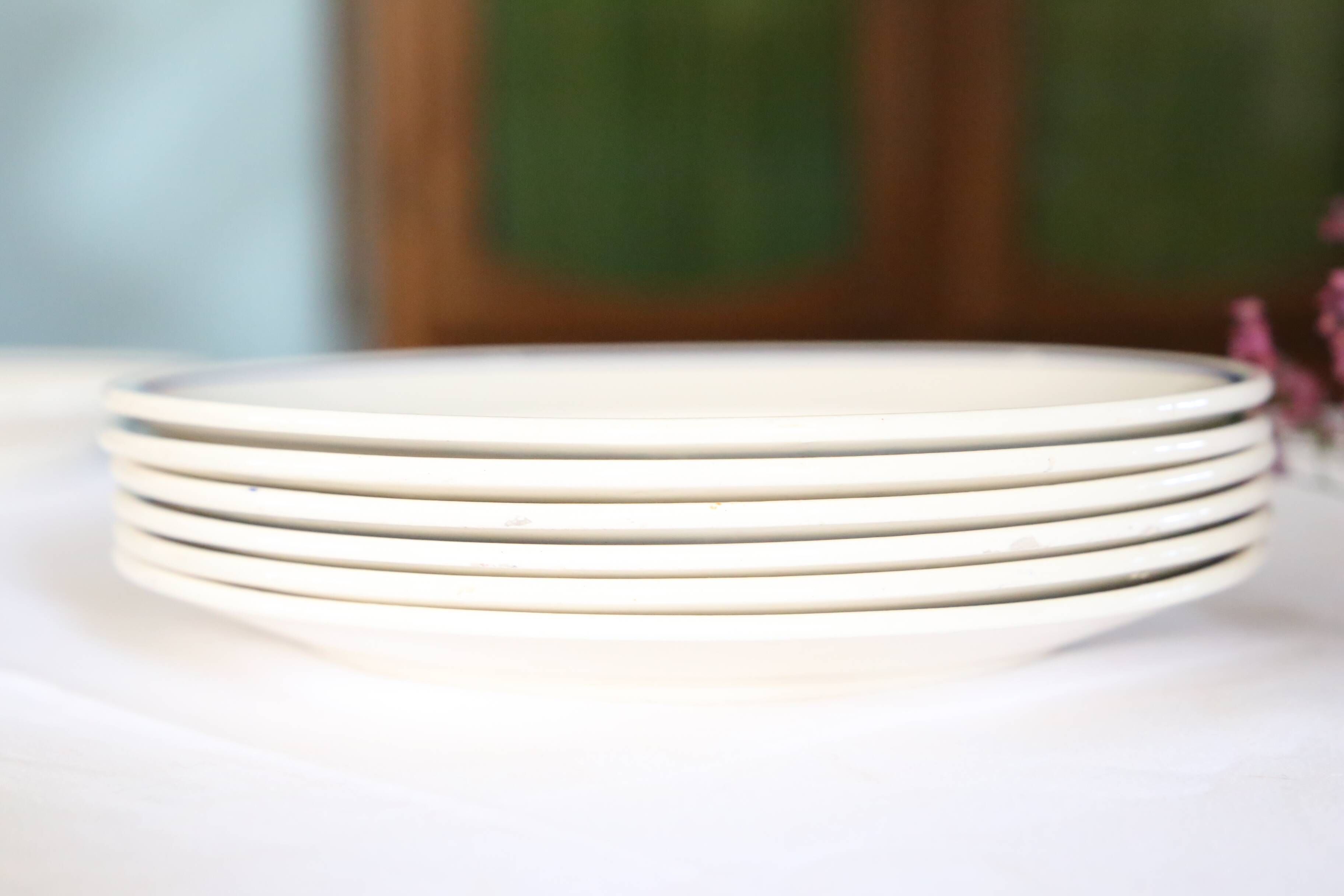 Set of 6 Badonviller flat plates, vintage French, authentic, rare, countryside