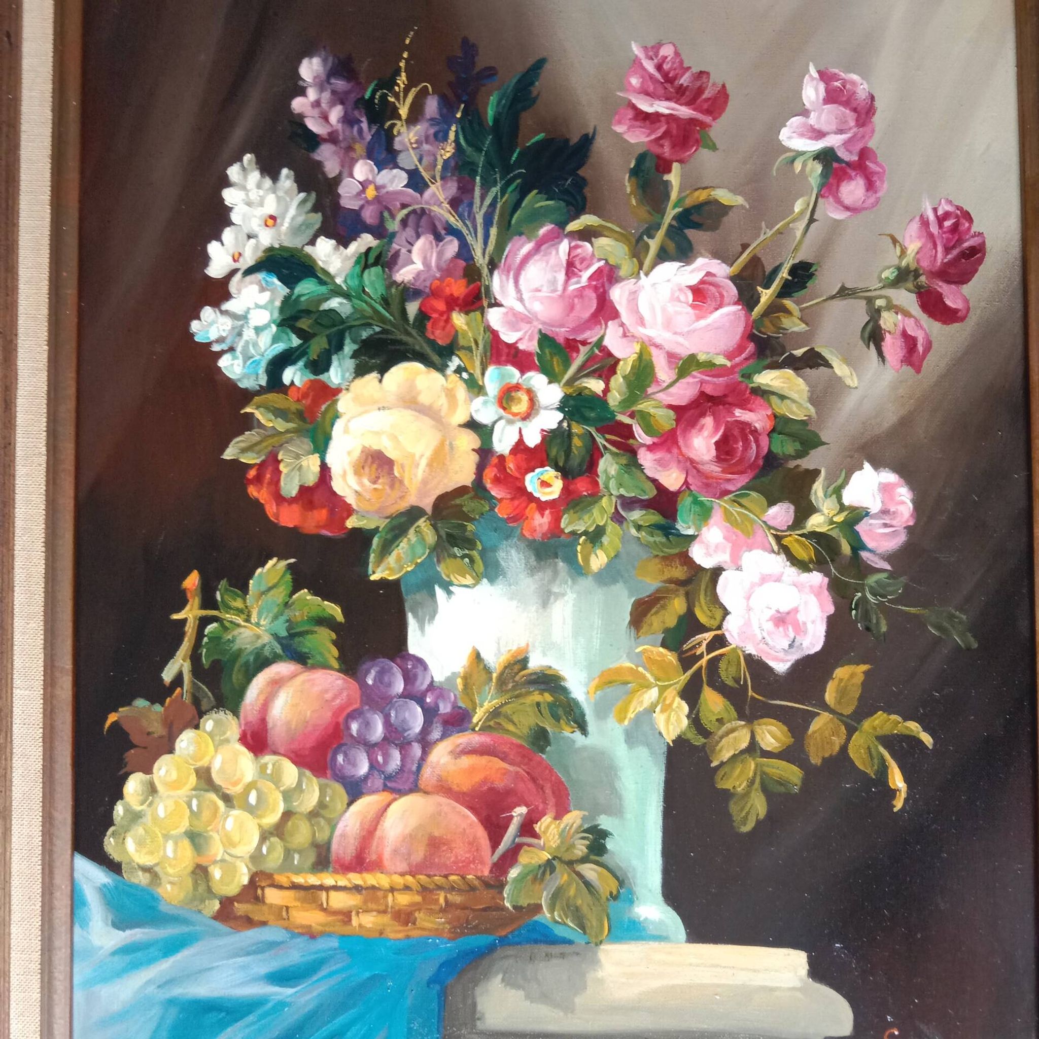 Still Life with Flowers and Fruits signed by Georges Mallet