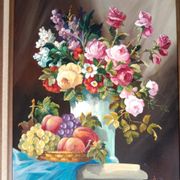 Still Life with Flowers and Fruits signed by Georges Mallet