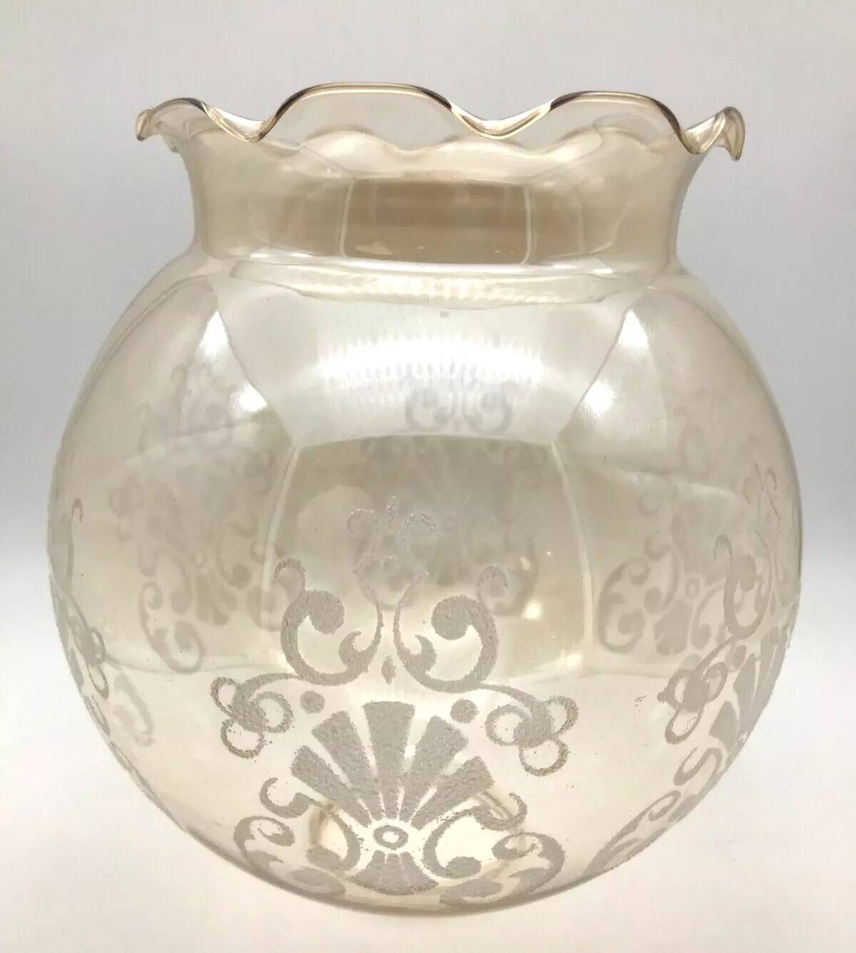 1970s Lampshade / Globe two mouths for suspension Decorated amber glass