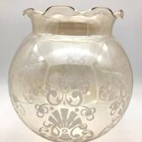 1970s Lampshade / Globe two mouths for suspension Decorated amber glass