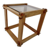 Scandinavian bedside table or side table in pine and smoked glass, 1980