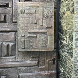 Copper brutalist entrance door, 70s architecture