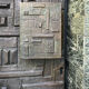 Copper brutalist entrance door, 70s architecture