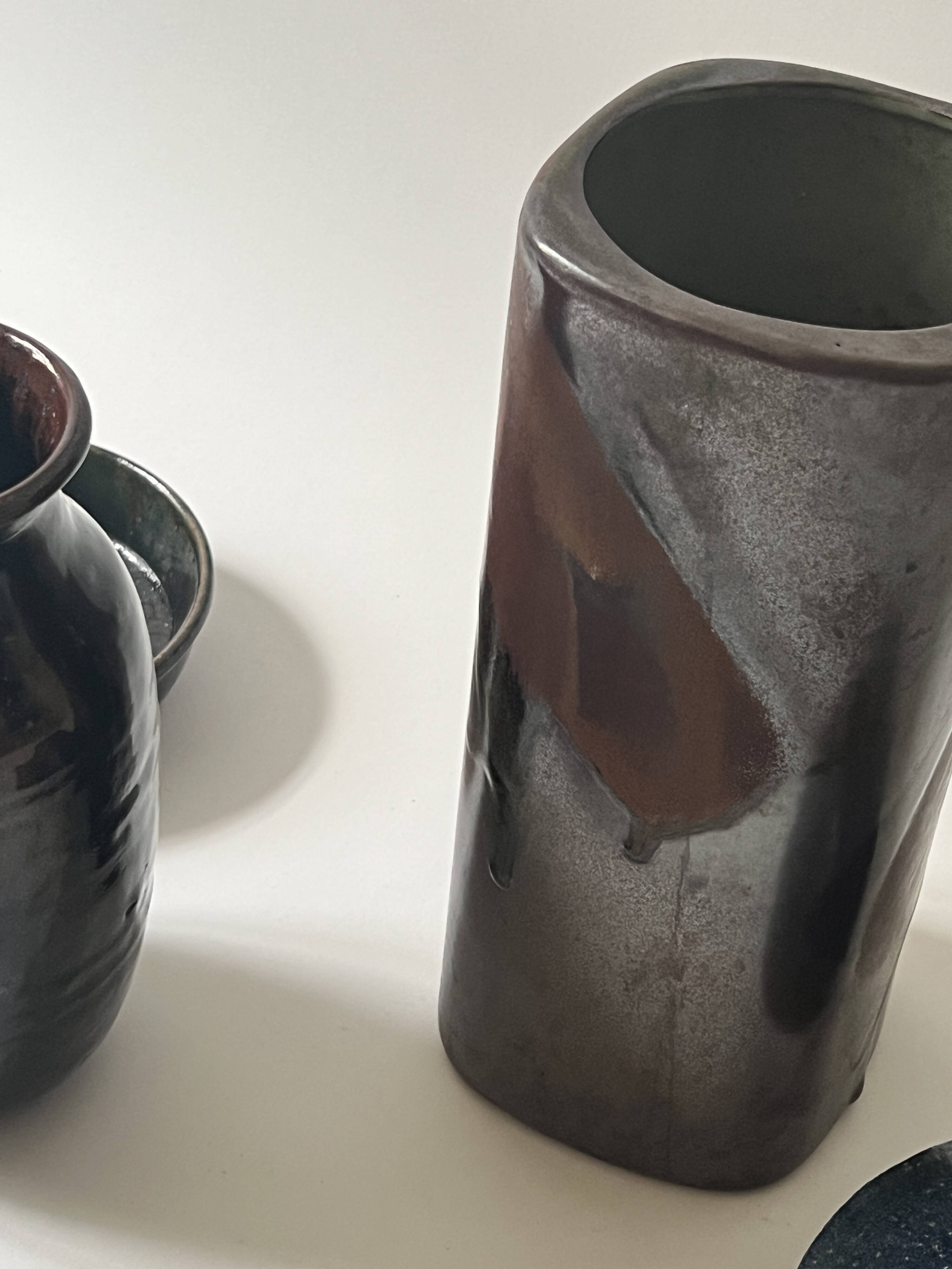 Large iridescent ceramic vase signed Jean Yves Lemonnier, France 1970