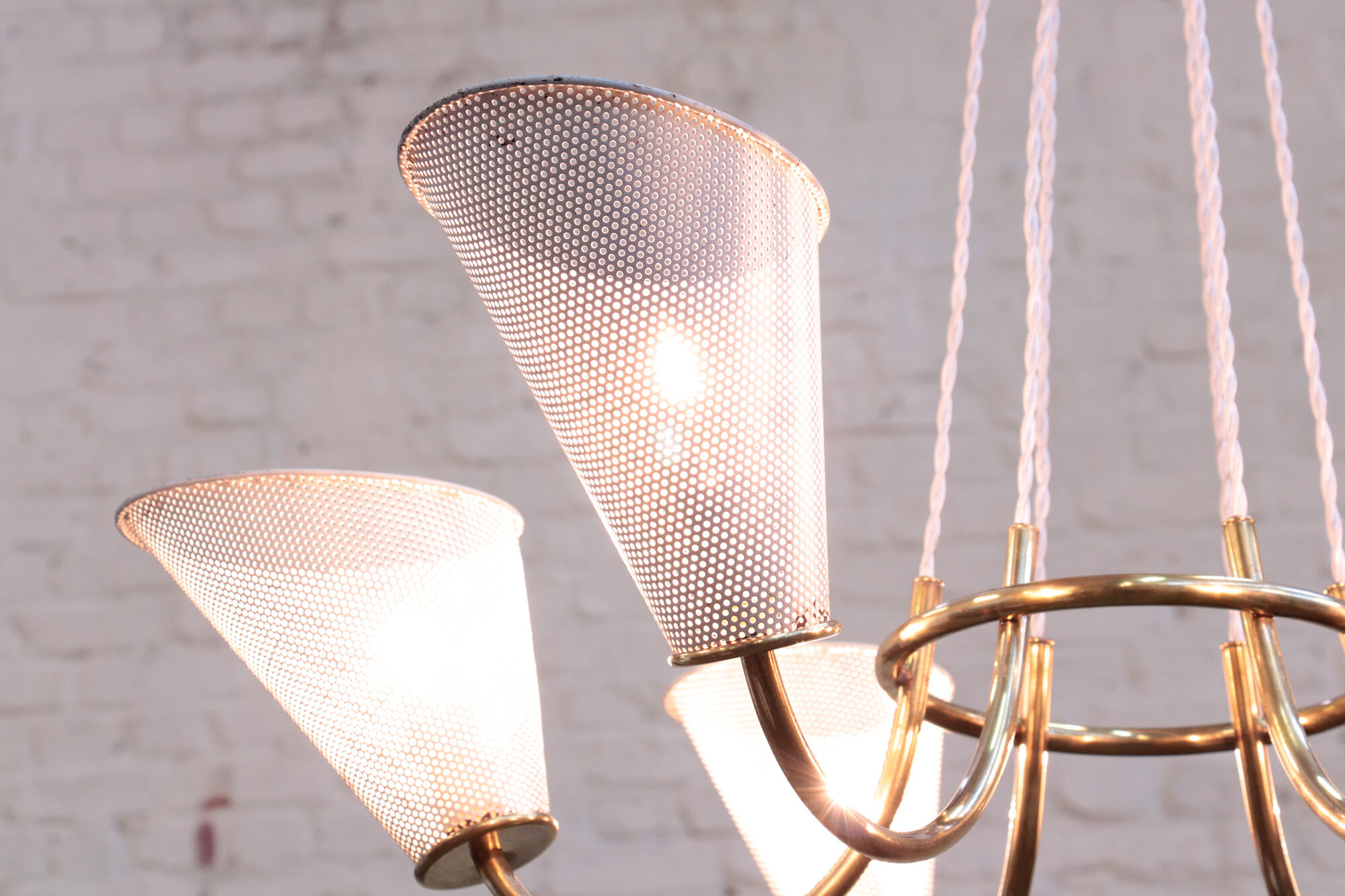 Perforated metal chandelier with 6 lights from the 1950s.