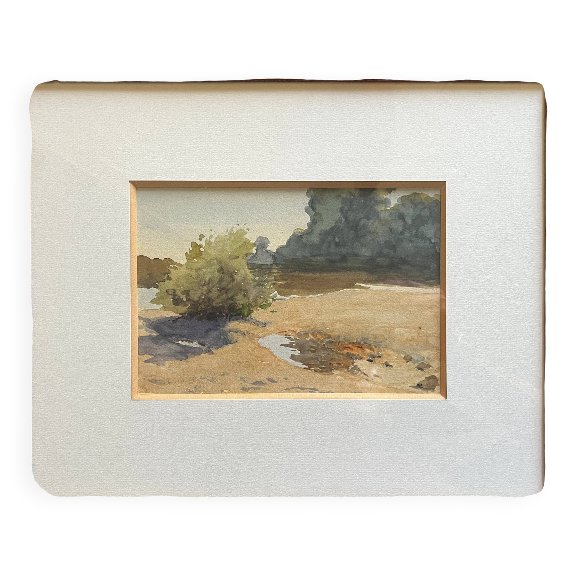 Watercolor painting attr. G. GIRARDOT (1856-1914) "Old river at Pesmes"