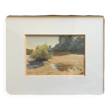 Watercolor painting attr. G. GIRARDOT (1856-1914) "Old river at Pesmes"