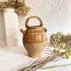 Old ochre and yellow glazed ceramic jug / goat