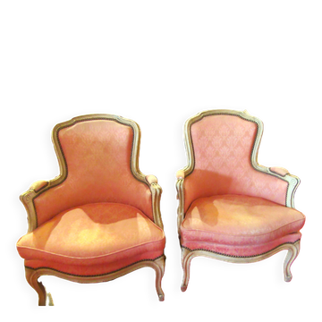 Paire fauteuils rose style luis XV