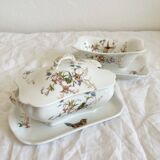 Saucière à couvercle ancienne en porcelaine de Limoges Haviland décor d'oiseaux
