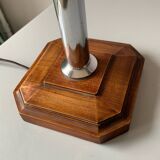 Ancienne lampe art déco en bois, verre et chrome