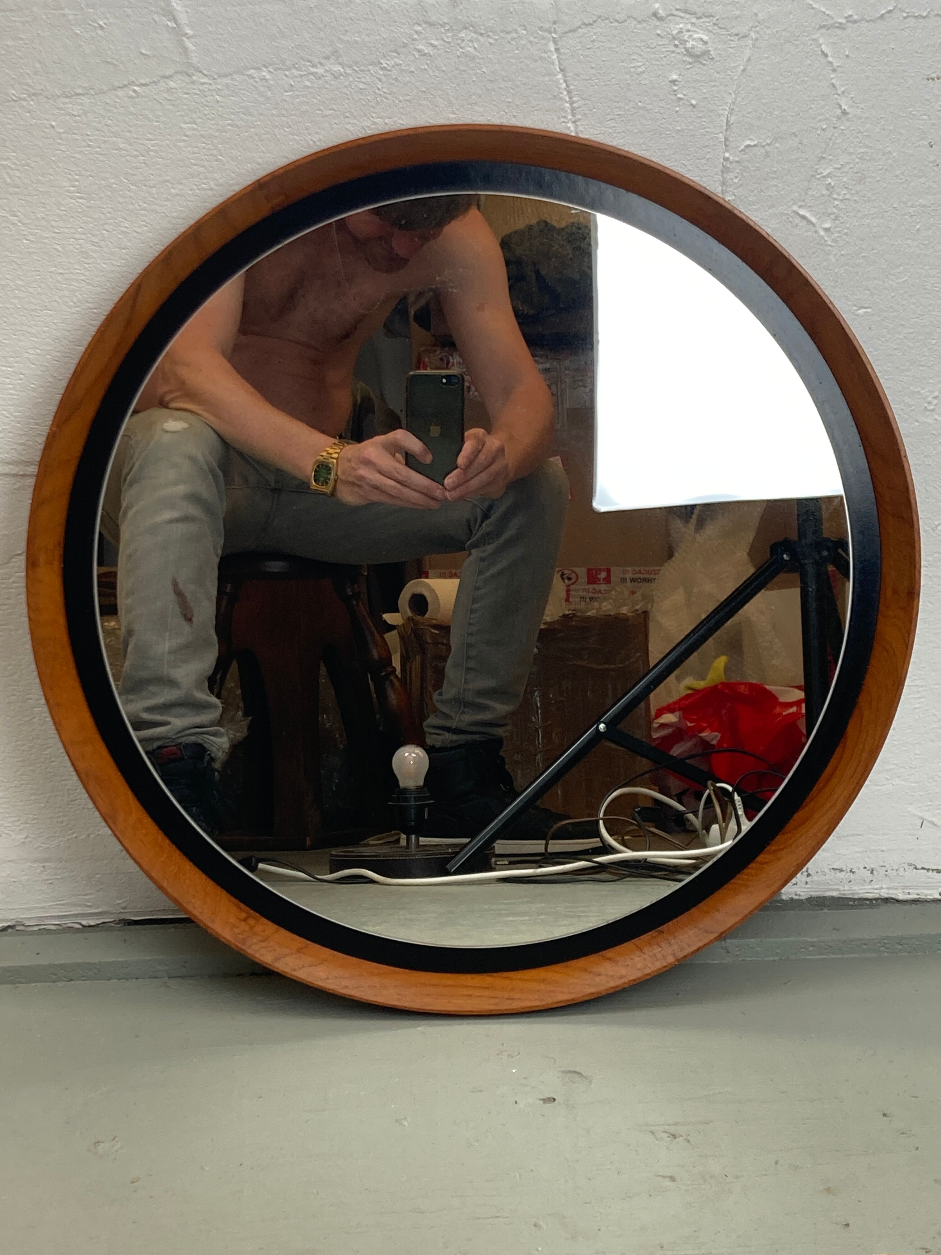 Mid-Century Teak Swedish Mirror by Uno & Östen Kristiansson for Luxus 50cm