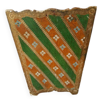 Old painted and gilded wooden waste paper basket in Florentine style