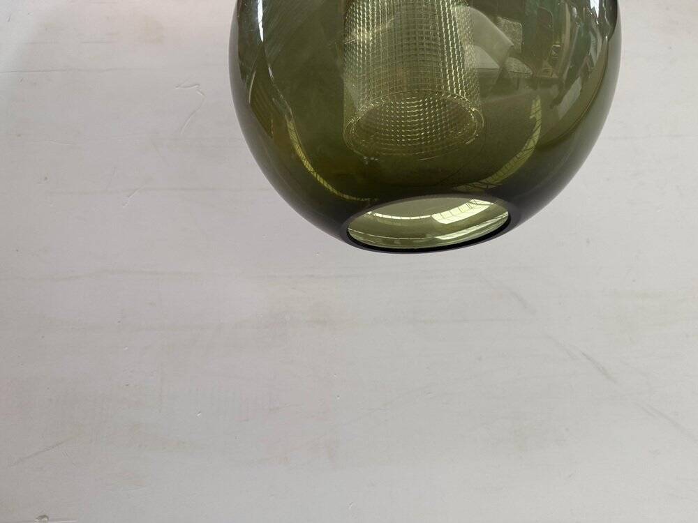 Plafonnier rond en verre vert par Carl Fagerlund pour Orrefors, 1967