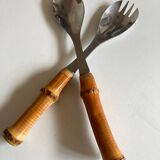 Pair of bamboo handle salad servers 1960