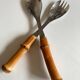 Pair of bamboo handle salad servers 1960
