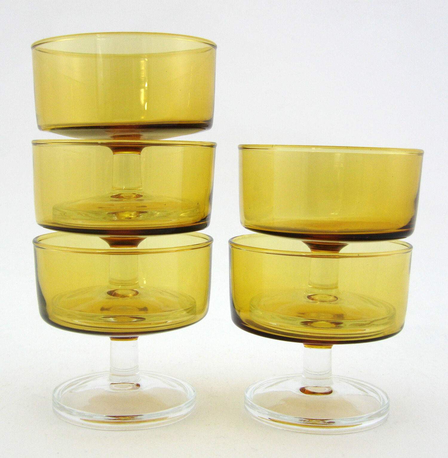 5 glasses of tempered glass champagne - amber yellow color - Cavalier Luminarc France - vintage year old