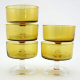 5 glasses of tempered glass champagne - amber yellow color - Cavalier Luminarc France - vintage year old