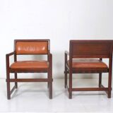 Pair of small leather dining seats or chairs by Edward Wormley