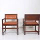 Pair of small leather dining seats or chairs by Edward Wormley