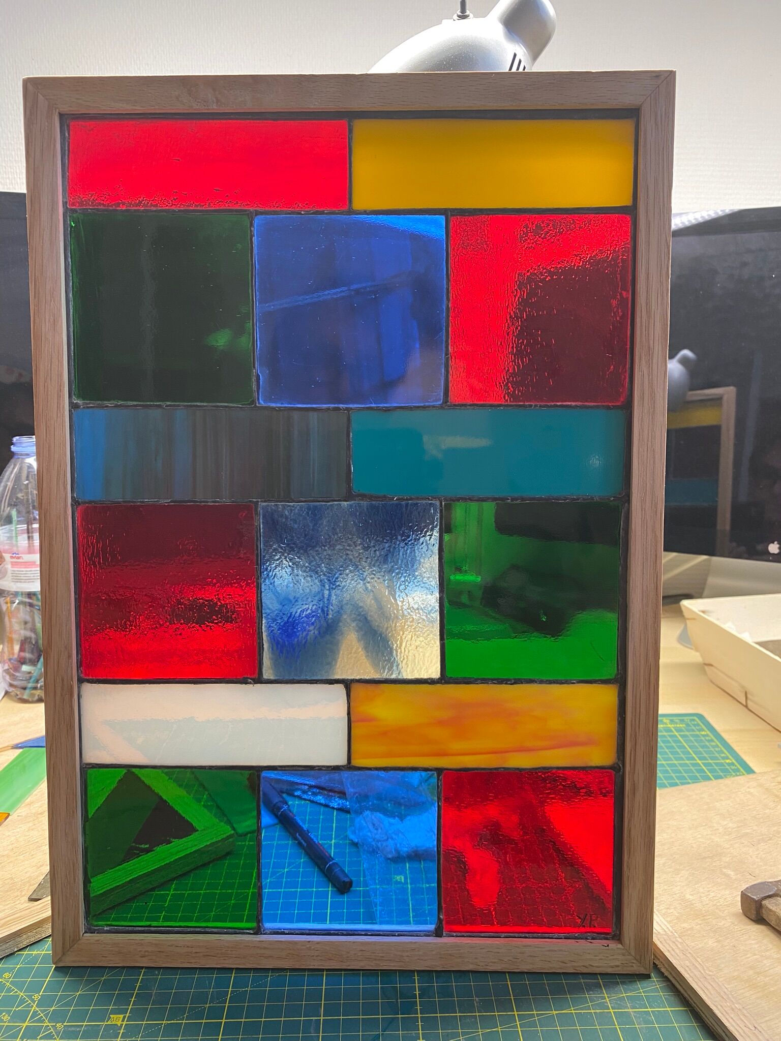 Tiffany technical stained glass window unique piece