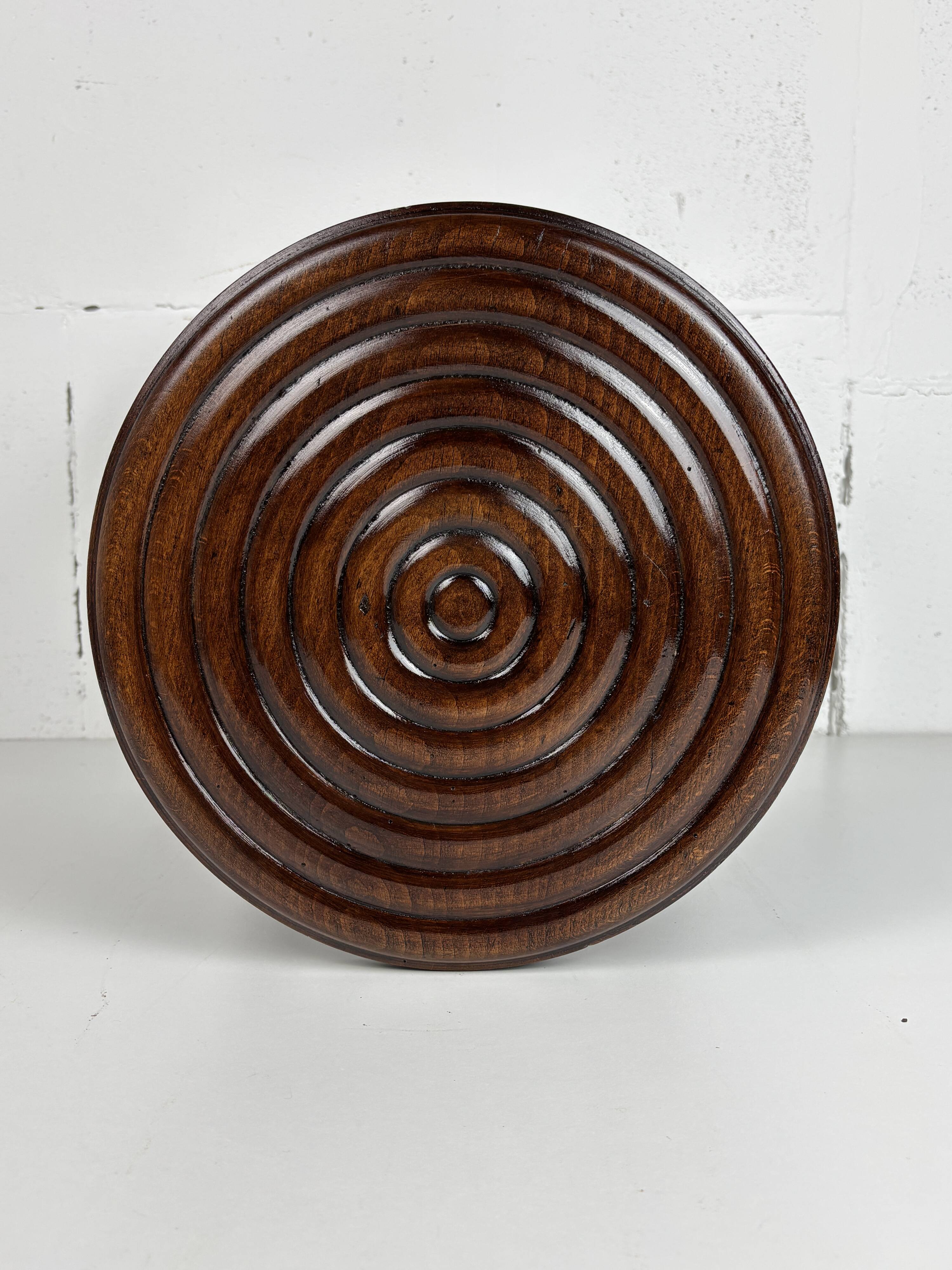 Midcentury bobbin wood turned stool, Charles Dudouyt style, France, 1950s