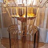 Lampe de bureau vintage en verre fumé : EGLO Leuchten, table dorée autrichienne des années 1980