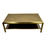 Table basse Hollywood regency en laiton et verre irisé vintage 70'S