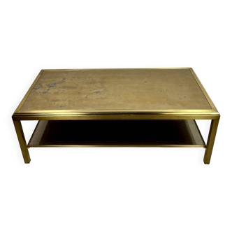 Table basse Hollywood regency en laiton et verre irisé vintage 70'S