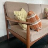Vintage Scandinavian teak lounge — 3-seater sofa and two armchairs.