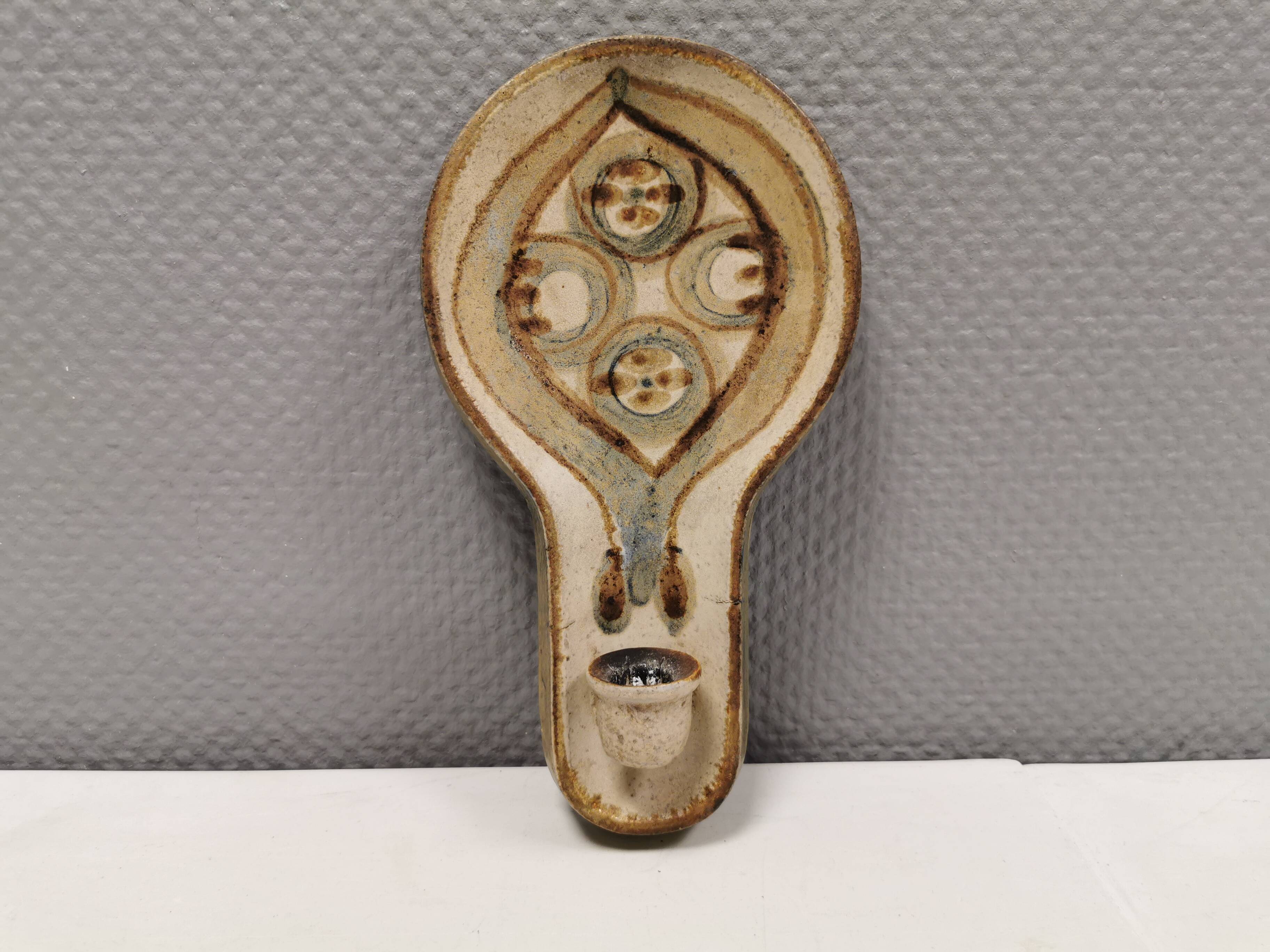 Wall-hung candle holder from Danish Søholm ceramics 1970s.