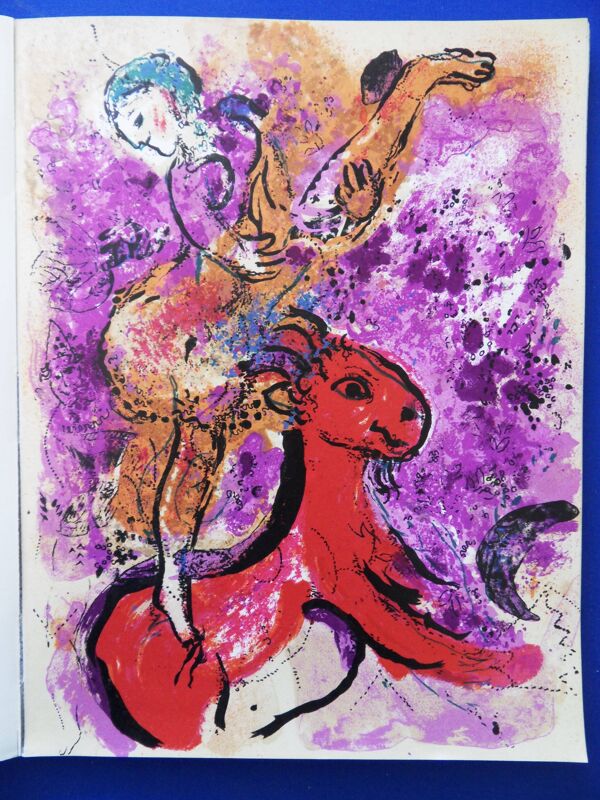 Marc chagall : l'ecuyère au cheval rouge - lithographie originale