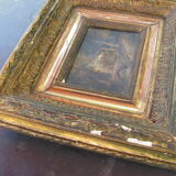 Oil on panel - dreamy young woman in a wooded gilded frame