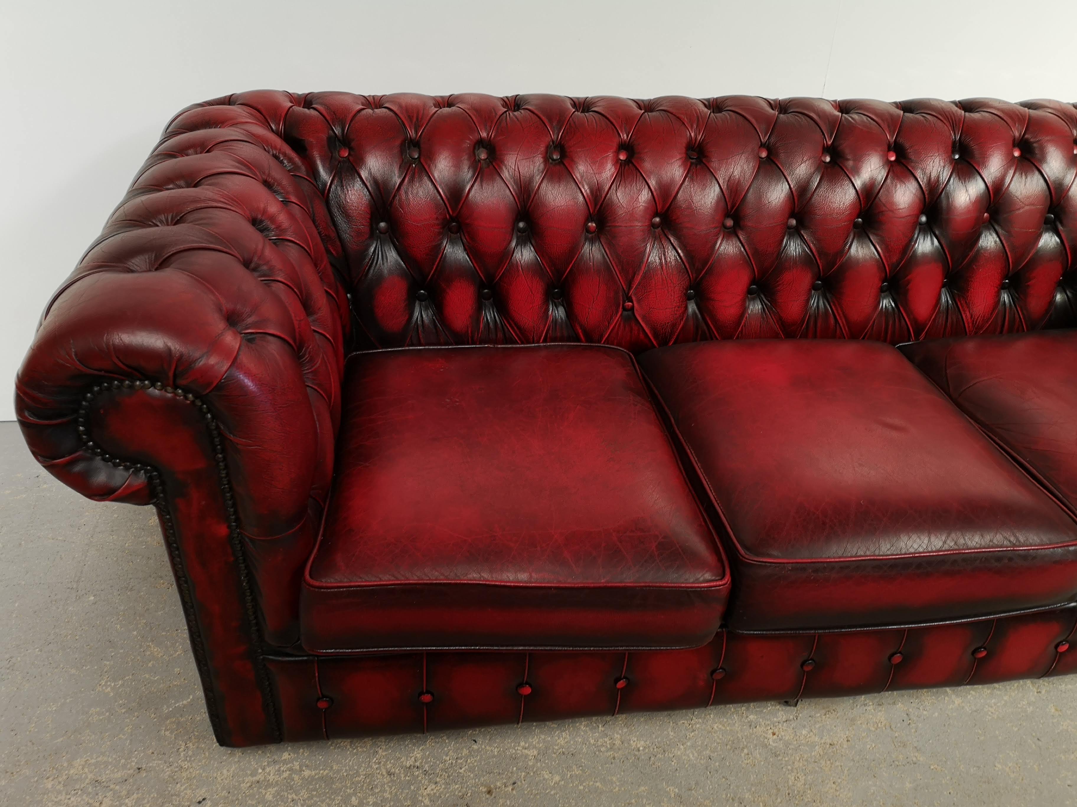 Chesterfield sofa red leather three seats