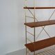 String wall shelf in gold metal and wood from the 60s