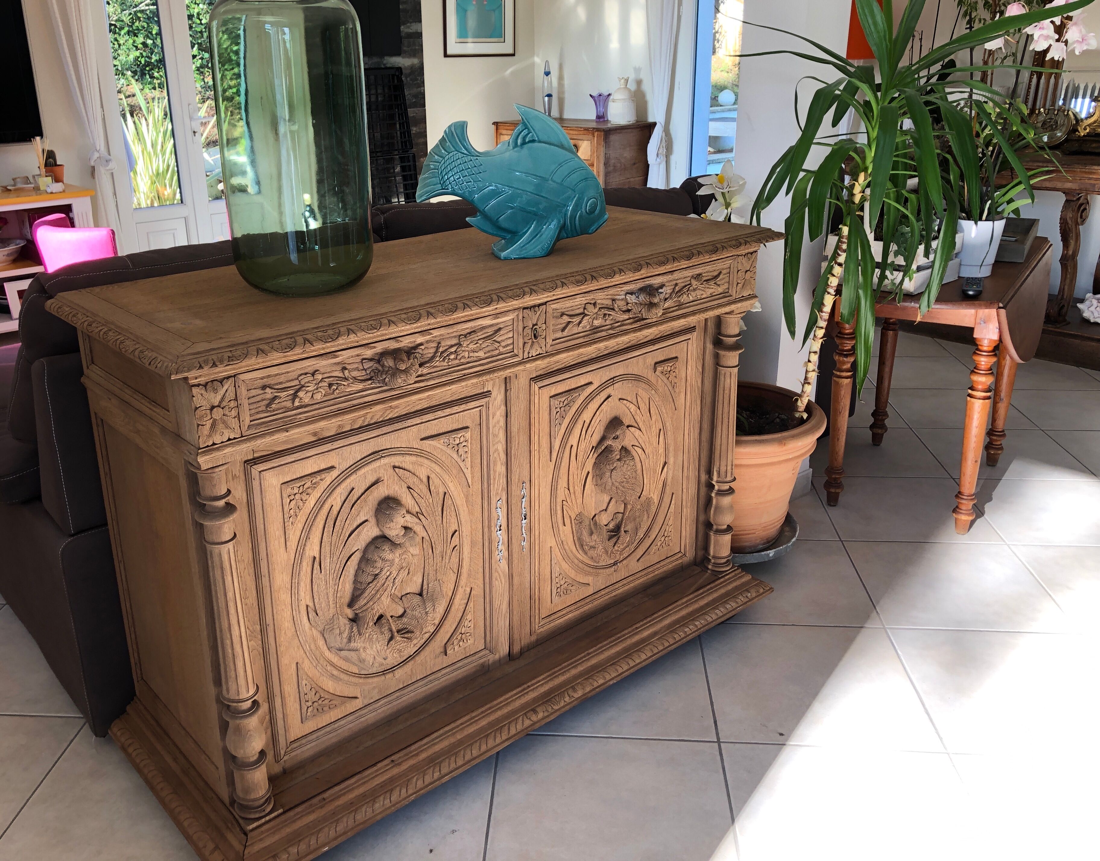 Antique carved and sandblasted sideboard