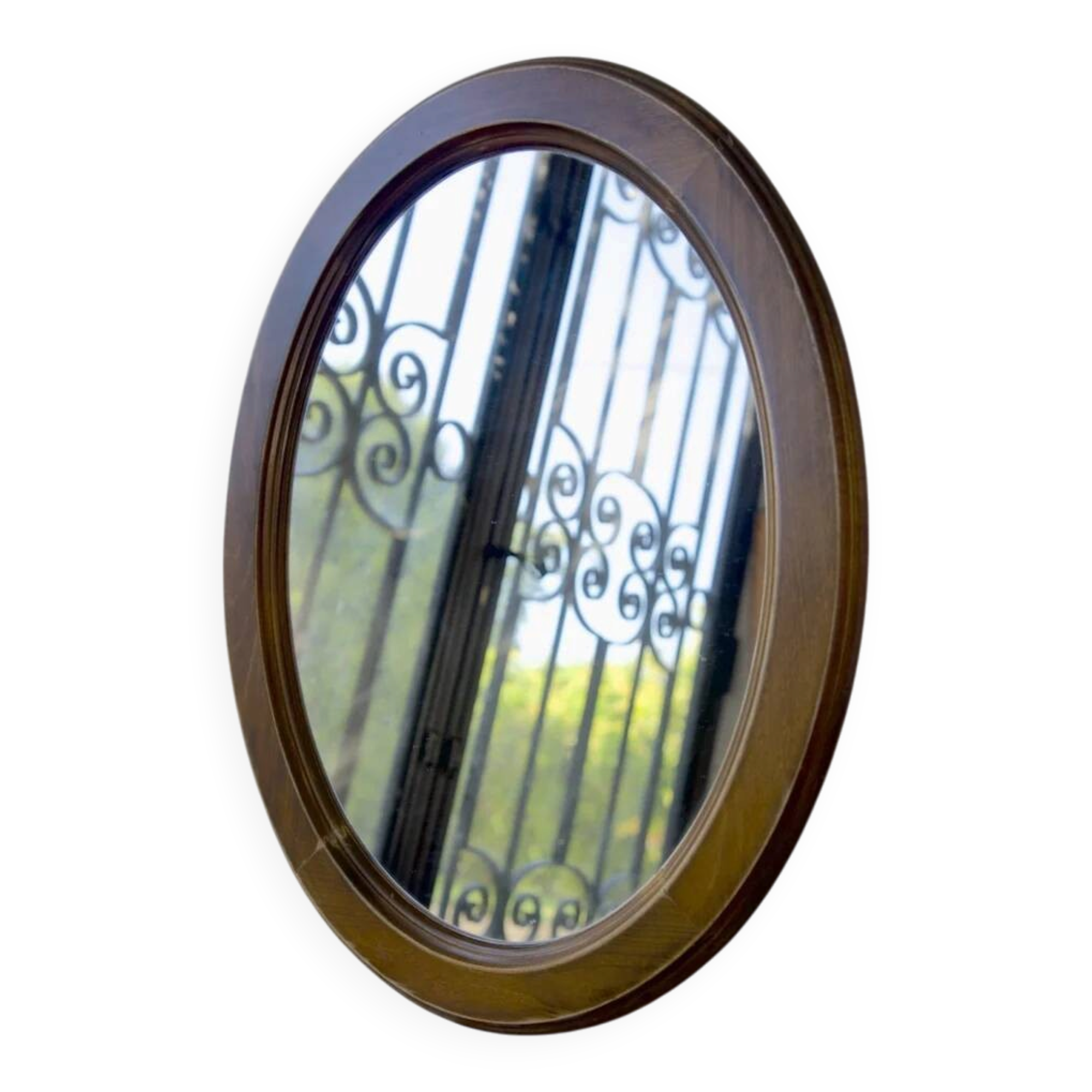 Oval wooden mirror