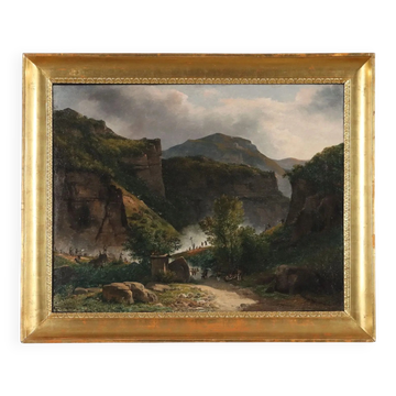 Ancient painting signed G. Canella, historical subject, around 1840.