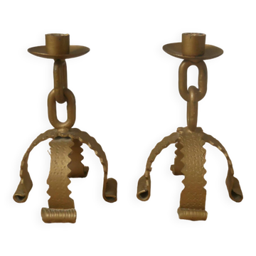 Bougeoirs candélabres design brutaliste fabrication artisanale fer forgé art populaire chandeliers