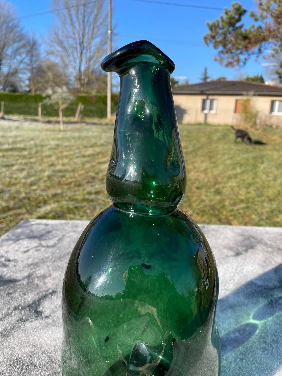 Large blown glass bottle - Vintage 70s - Empoli glassware - Italy
