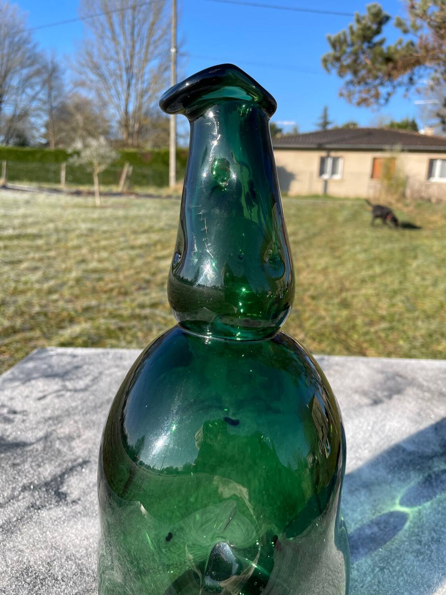 Large blown glass bottle - Vintage 70s - Empoli glassware - Italy
