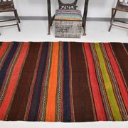 4x8 Brown & Blue Turkish Vintage Kilim Rug 139x245Cm SK 2314