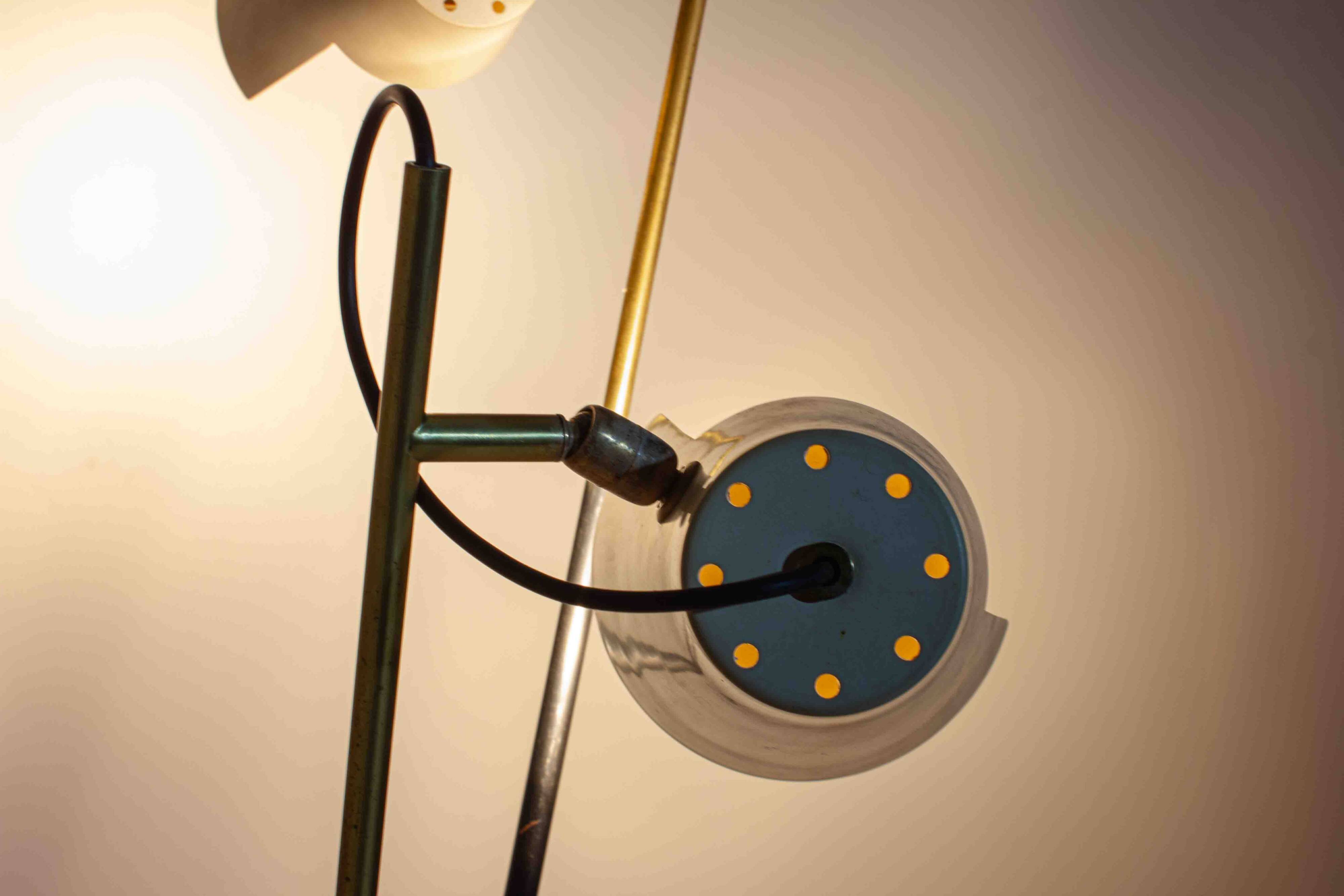 Unique tripod floor lamp by Stilnovo with white shades, Italy 1960s