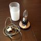 Tube bedside lamp with bi-material/vintage glass lampshade, 60/70s