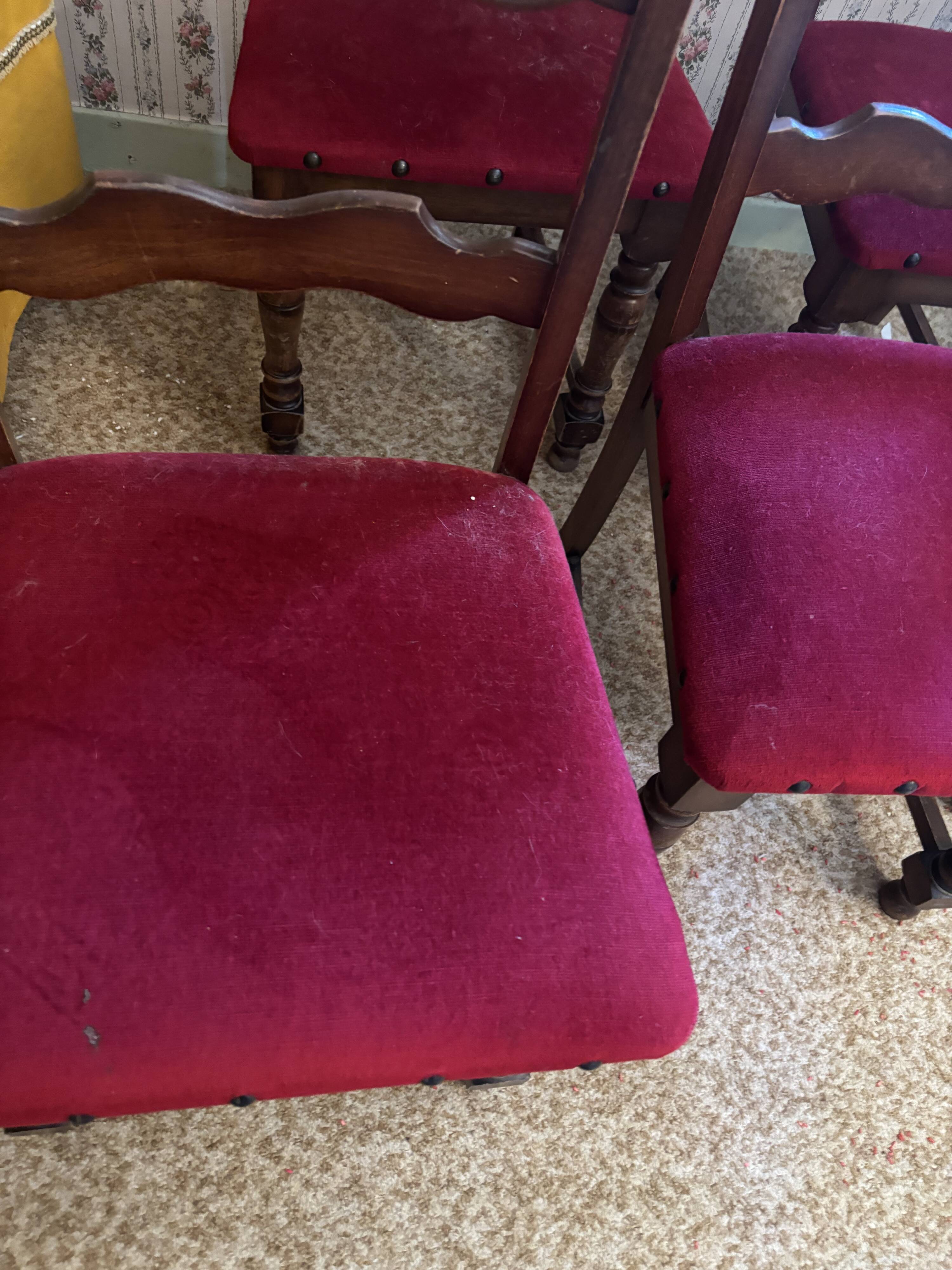 6 antique wooden and fabric chairs