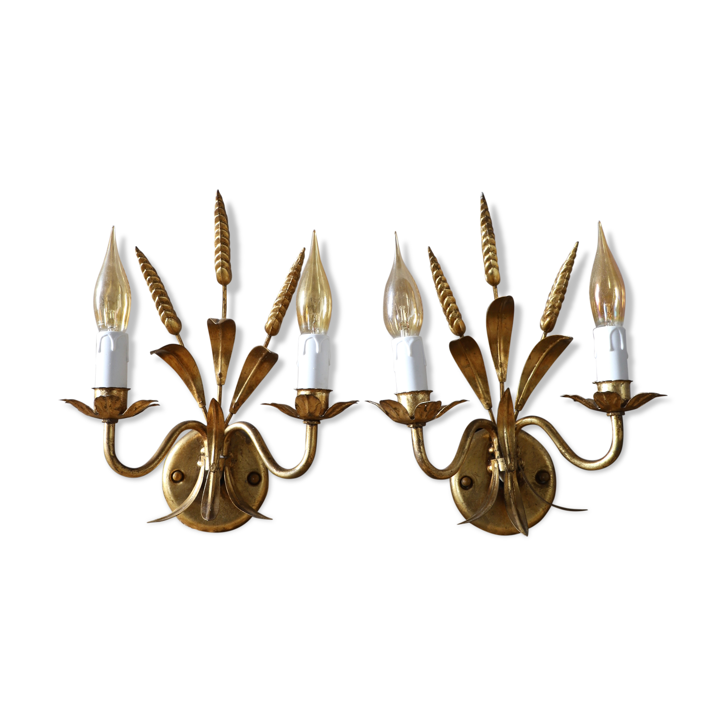 Pair of golden wheat splls Maison Masca 1970