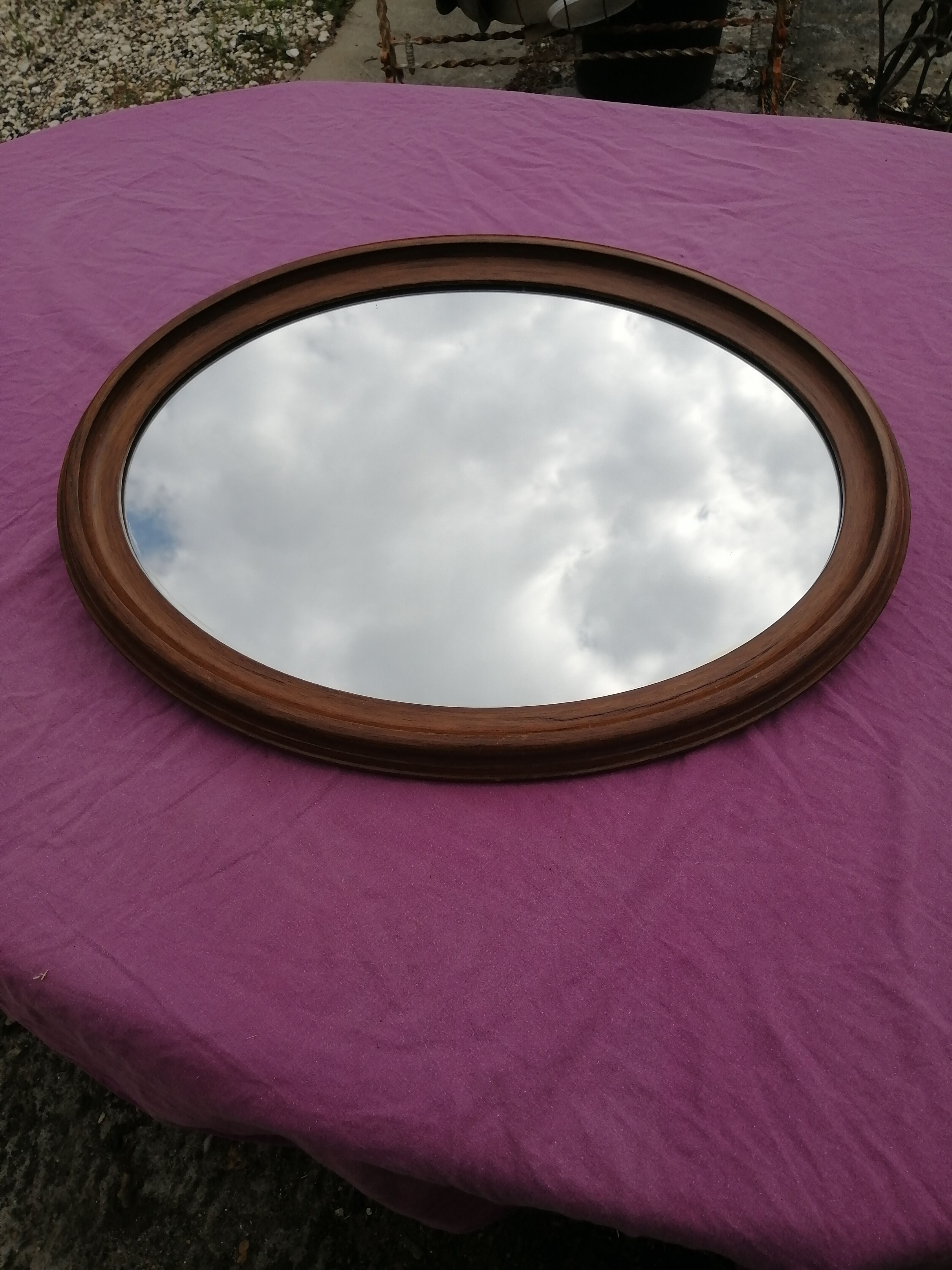 Wooden oval mirror