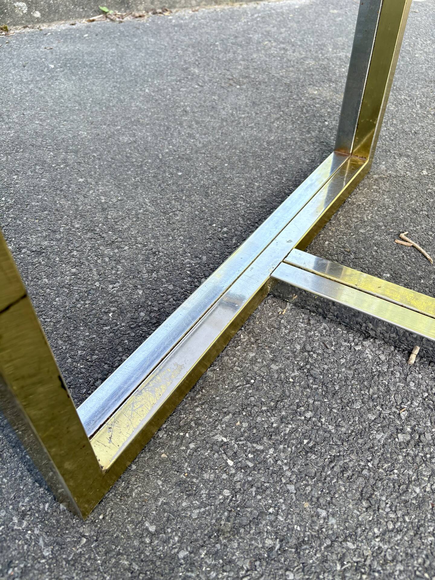 Vintage design dining table in smoked glass & chrome metal