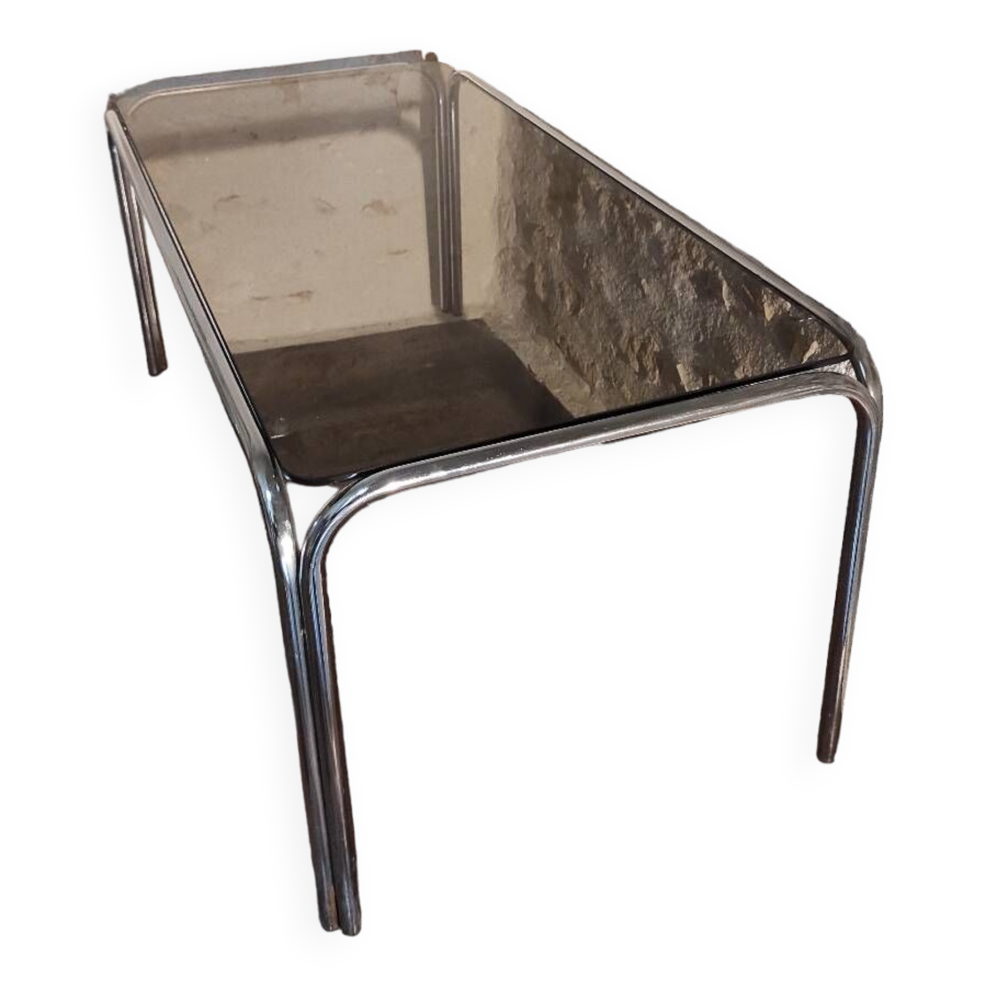 70's smoked tubular table